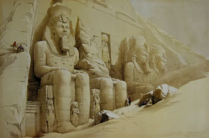 El gran templo de Abu Simbel, litografía de David Roberts