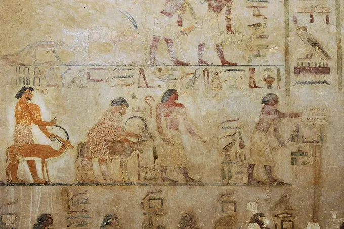 Procesión de asiáticos semitas ante Khnumhotep II, pintada en su tumba de Beni Hasán hacia 1890 a. C.