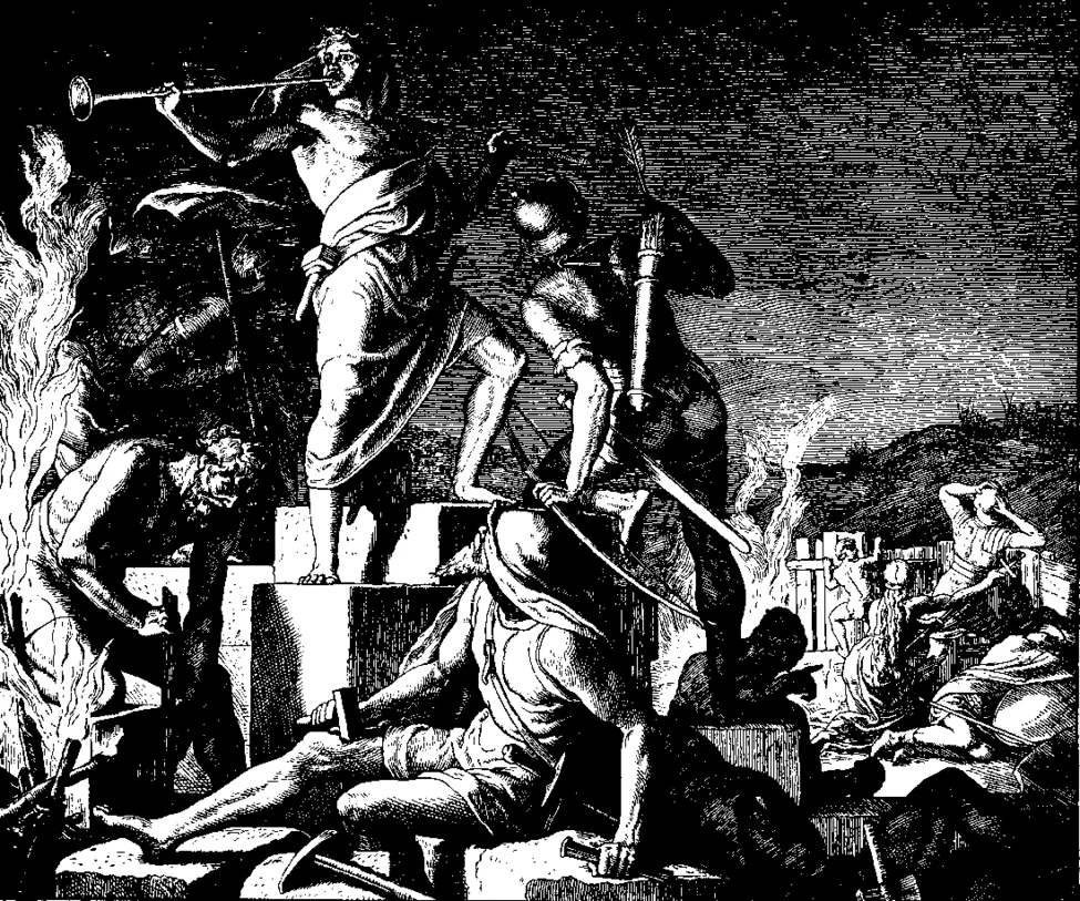 Los constructores del muro de Jerusalén vigilan de noche armados